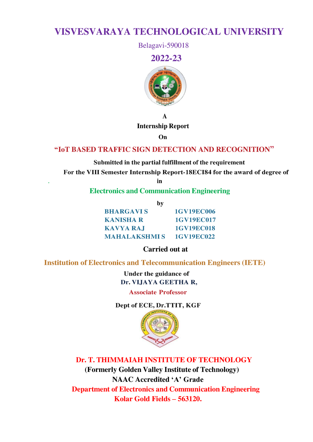 Intern Final - Project Work - Visv E Svaraya Te C H N Olog Ica L Univ E 