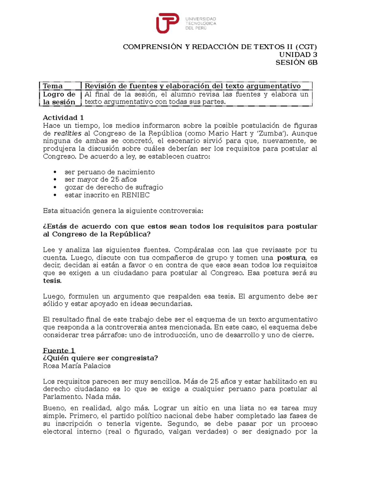 U3 S6 Texto Argumentativo (requisitos Congreso) A Medio Hacer ...