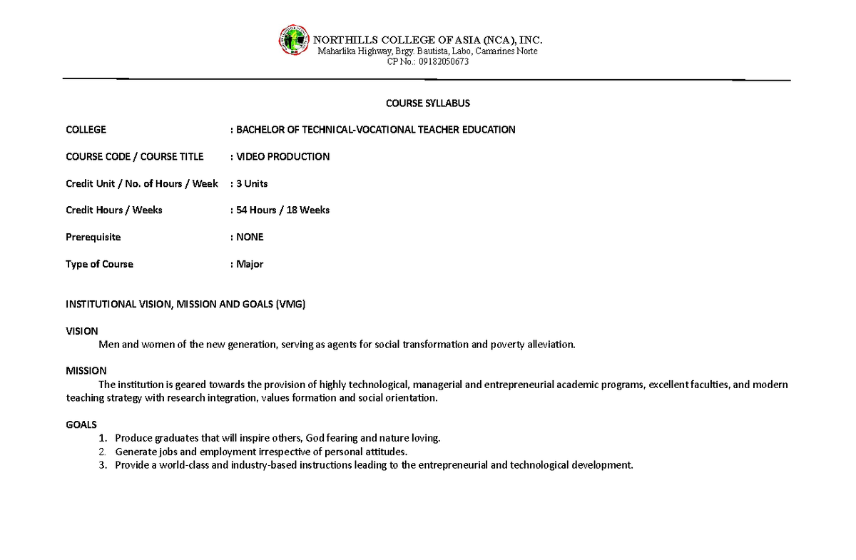 Video ProductionSyllabus Maharlika Highway, Brgy. Bautista, Labo
