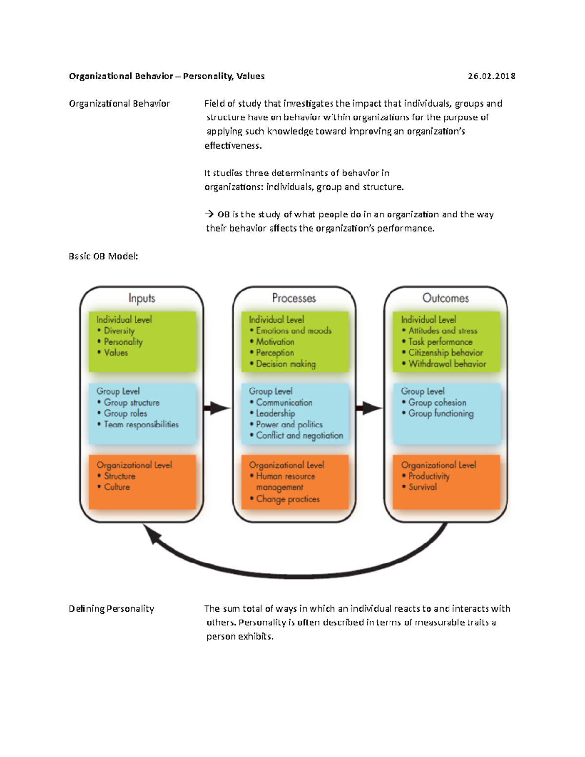 Personality And Values In Organizational Behavior Slideshare