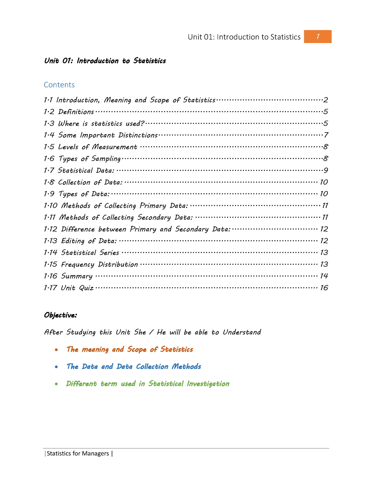 Unit 1 BS - GIVEN BY DR ATUL - Unit 01 : Introduction To Statistics ...