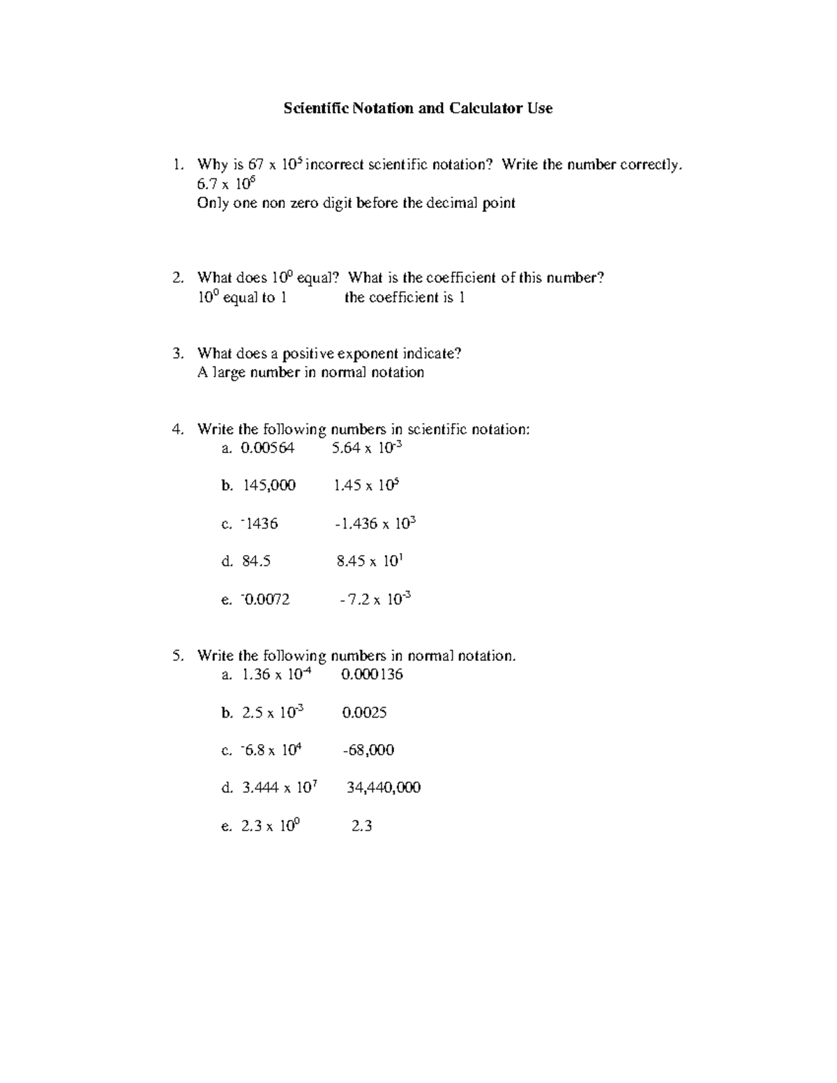 adding and subtracting with scientific notation homework 5 answer key