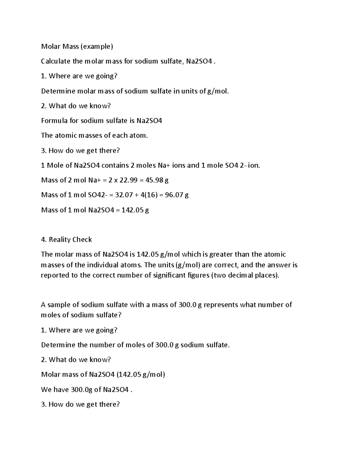 154 - Molar Mass - Summary - Molar Mass (example) Calculate the molar ...