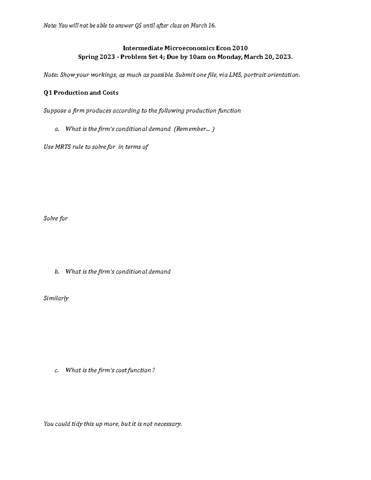Ps4 typed solutions - Intermediate Microeconomics Econ 2010 Spring 2023 ...