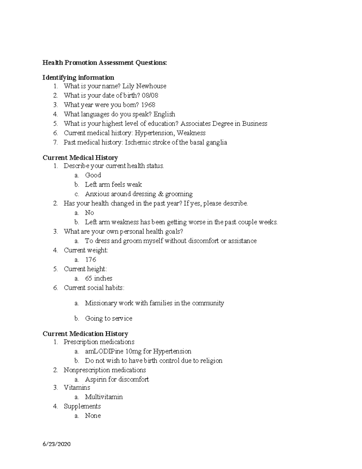 Lifespan Assessment Mormon - Health Promotion Assessment Questions ...