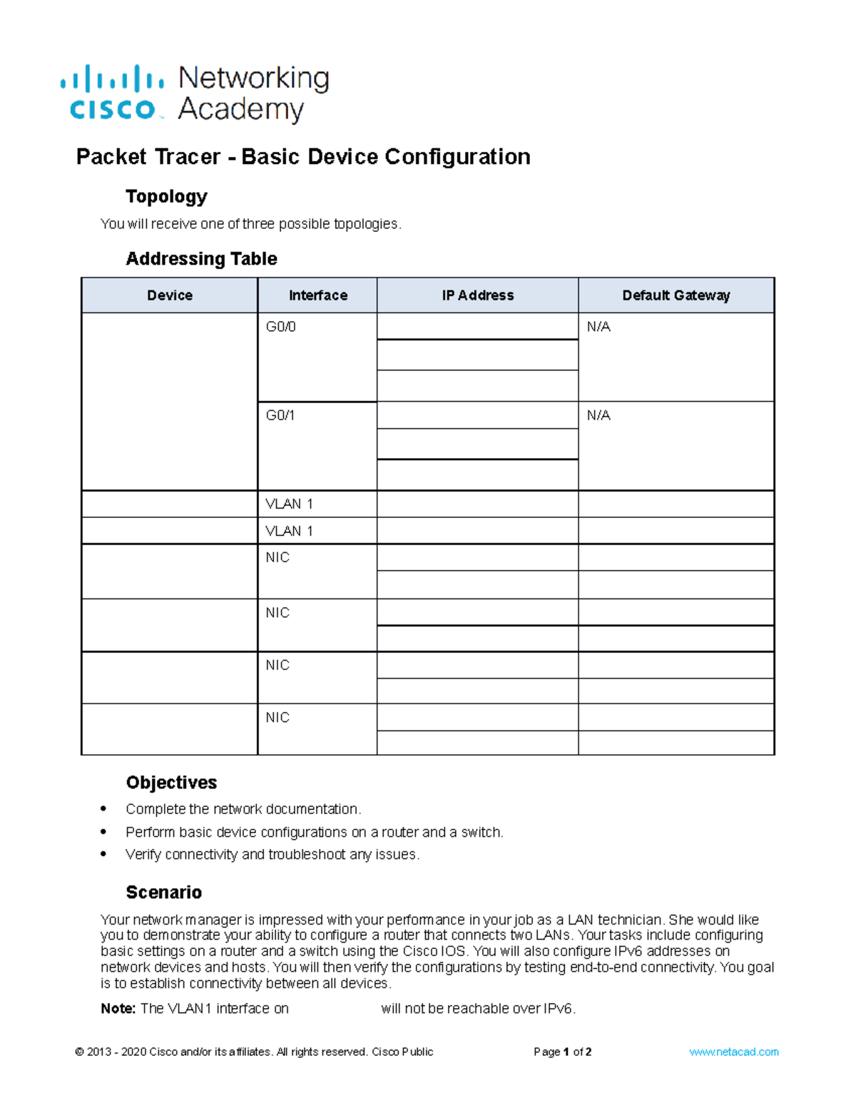 10.4.3 Packet Tracer - Basic Device Configuration - Packet Tracer ...