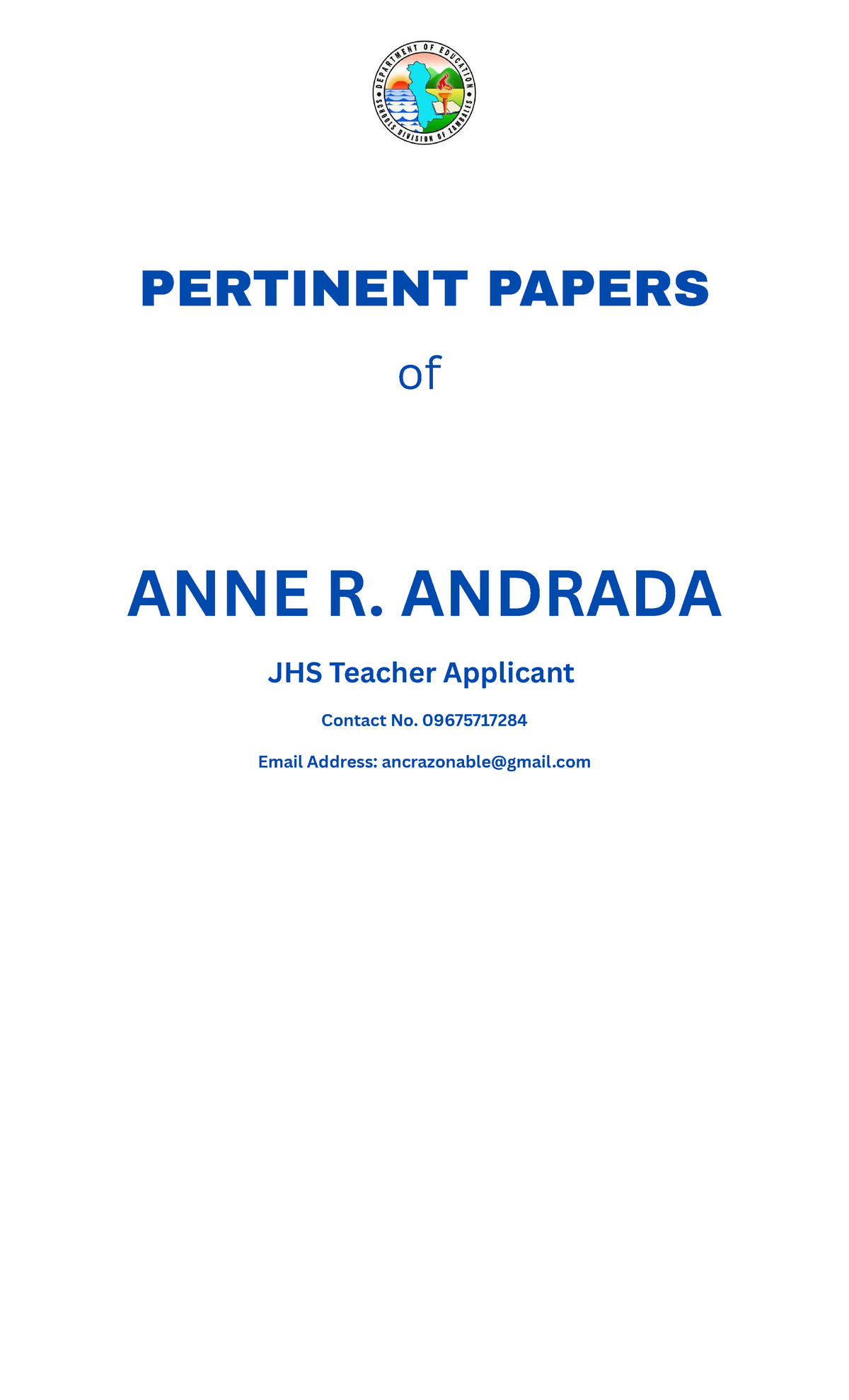 Pertinent cover page - Trf - BS Education - PERTINENT PAPERS of ANNE R ...