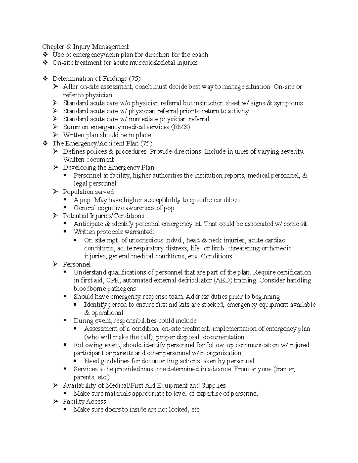 Ch.6 KIN - Chapter 6 lecture notes - Chapter 6: Injury Management Use ...