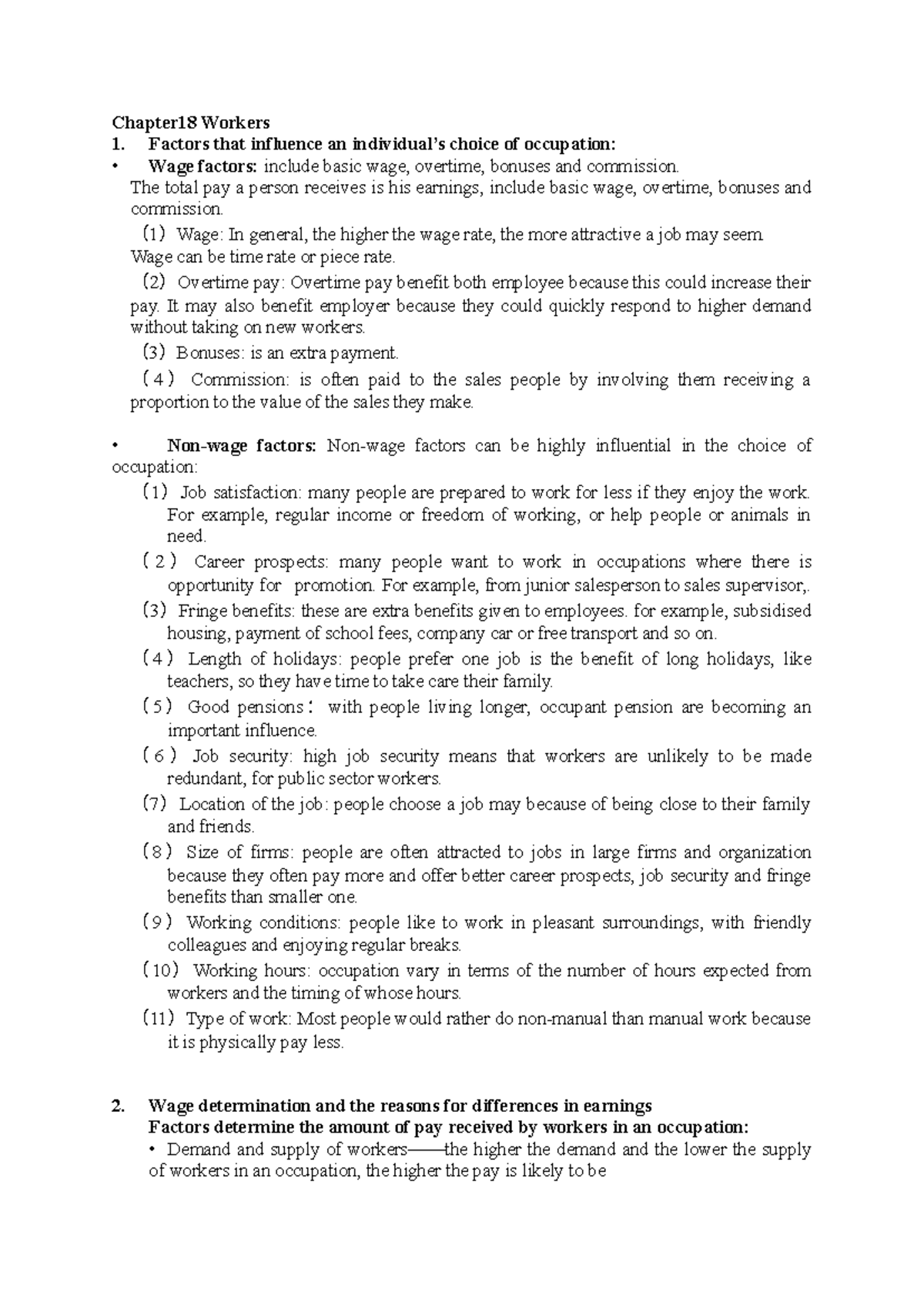 Chapter 18 Workers &19 Trade unions - Chapter18 Workers Factors that ...