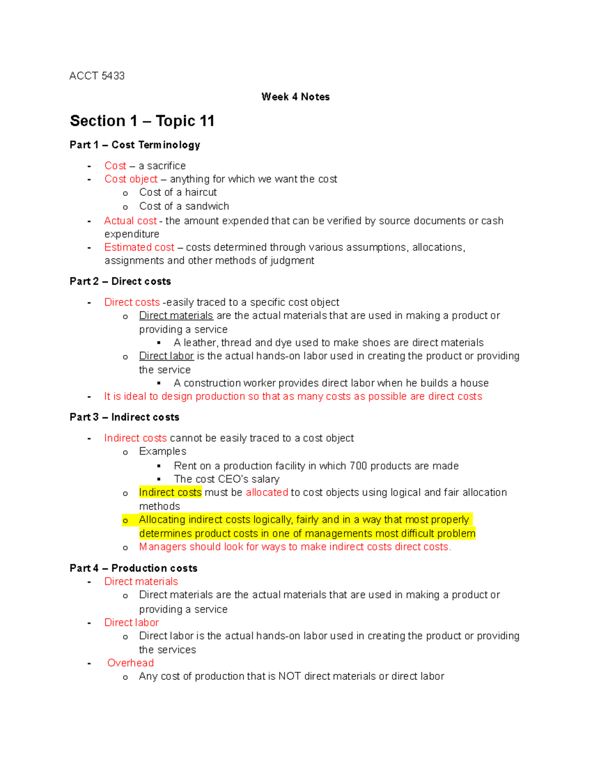 Week 4 Notes - Professor Baker, P - ACCT 5433 Week 4 Notes Section 1 ...