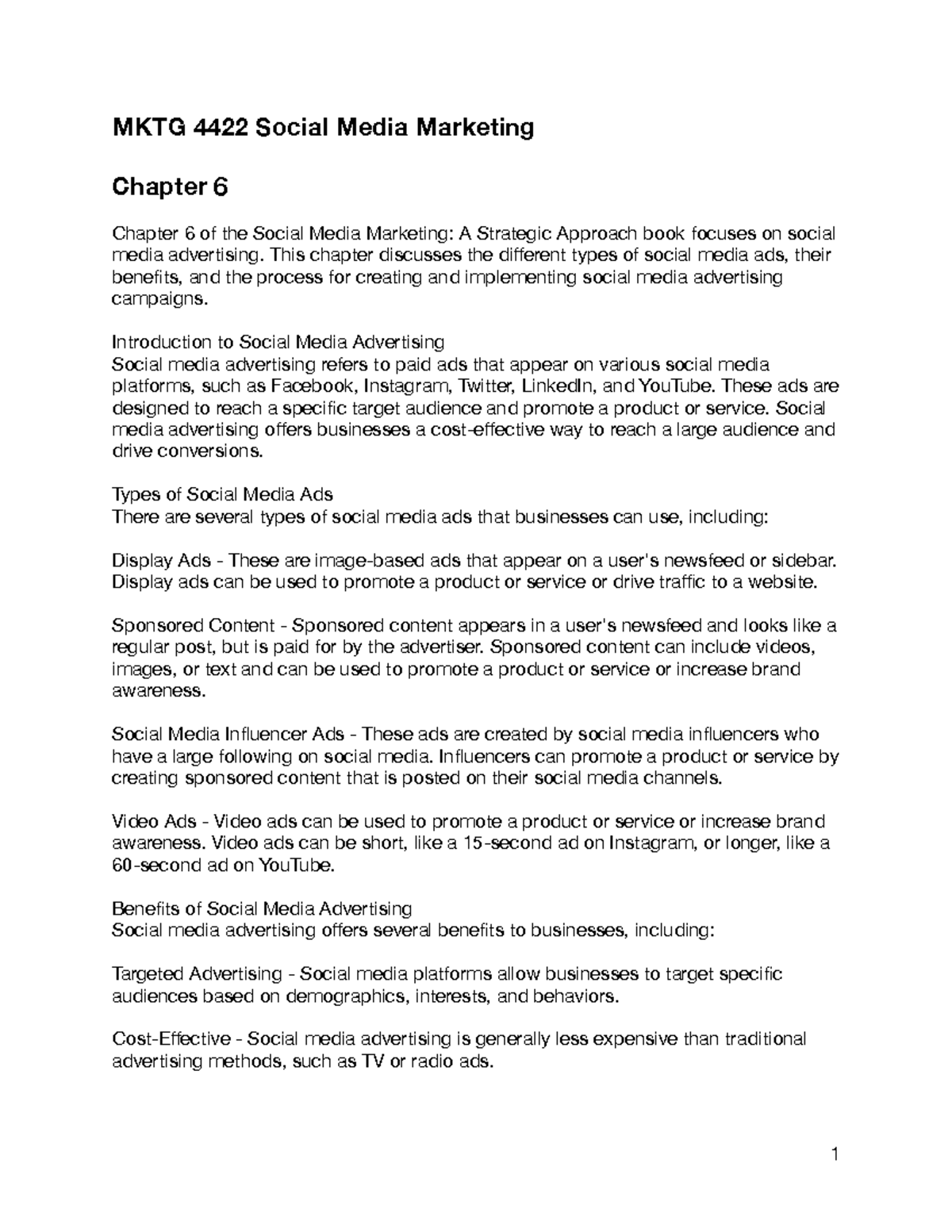 MKTG 4422 - Chapter 6 - MKTG 4422 Social Media Marketing Chapter 6 ...