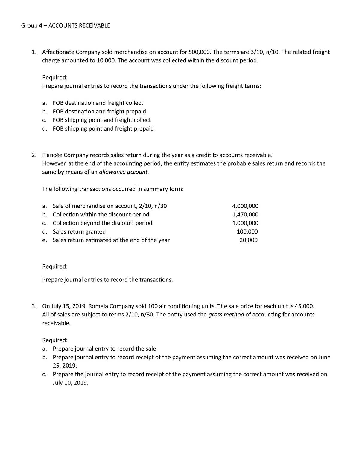 Accounts Receivable A Fob Destination And Freight Group 4 Accounts Receivable Affectionate Studocu