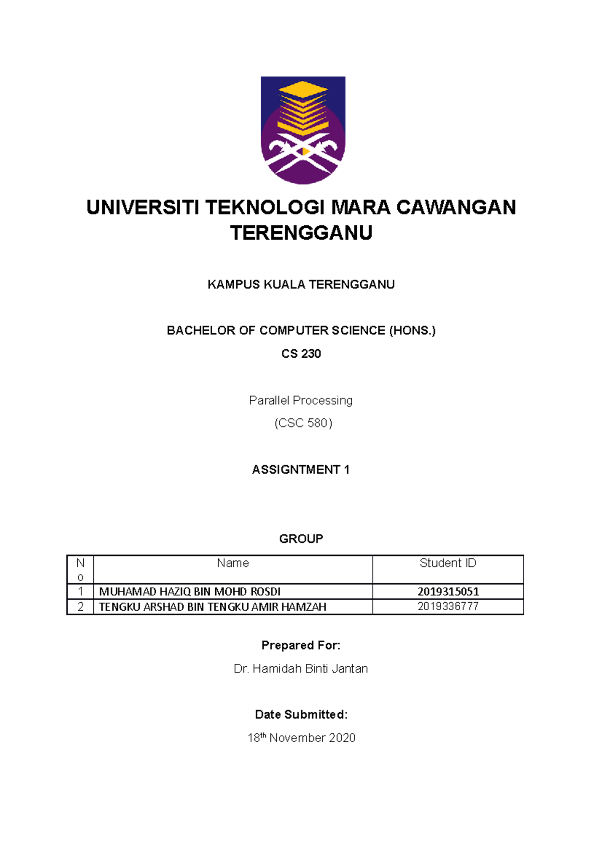 Assignment 1 (CSC580 2019 315051 CS230 6C) - UNIVERSITI TEKNOLOGI MARA ...