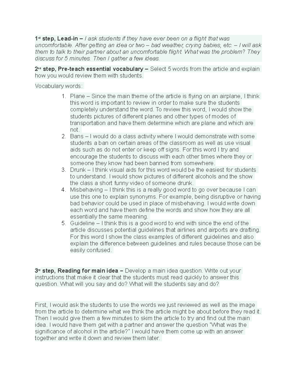 Module 7.1 Assignment - 1 st step, Lead-in – I ask students if they ...