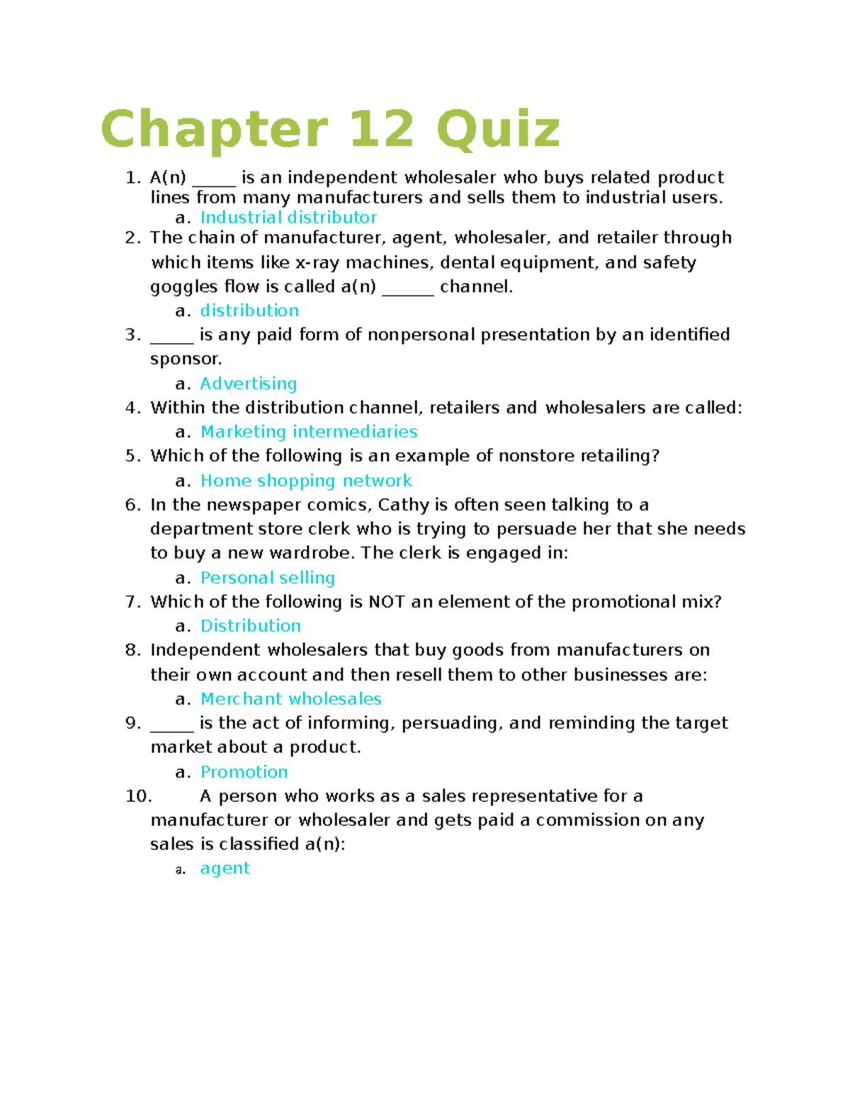 Chapter 12 Quiz - Quiz Questions And Answers - Chapter 12 Quiz A(n ...