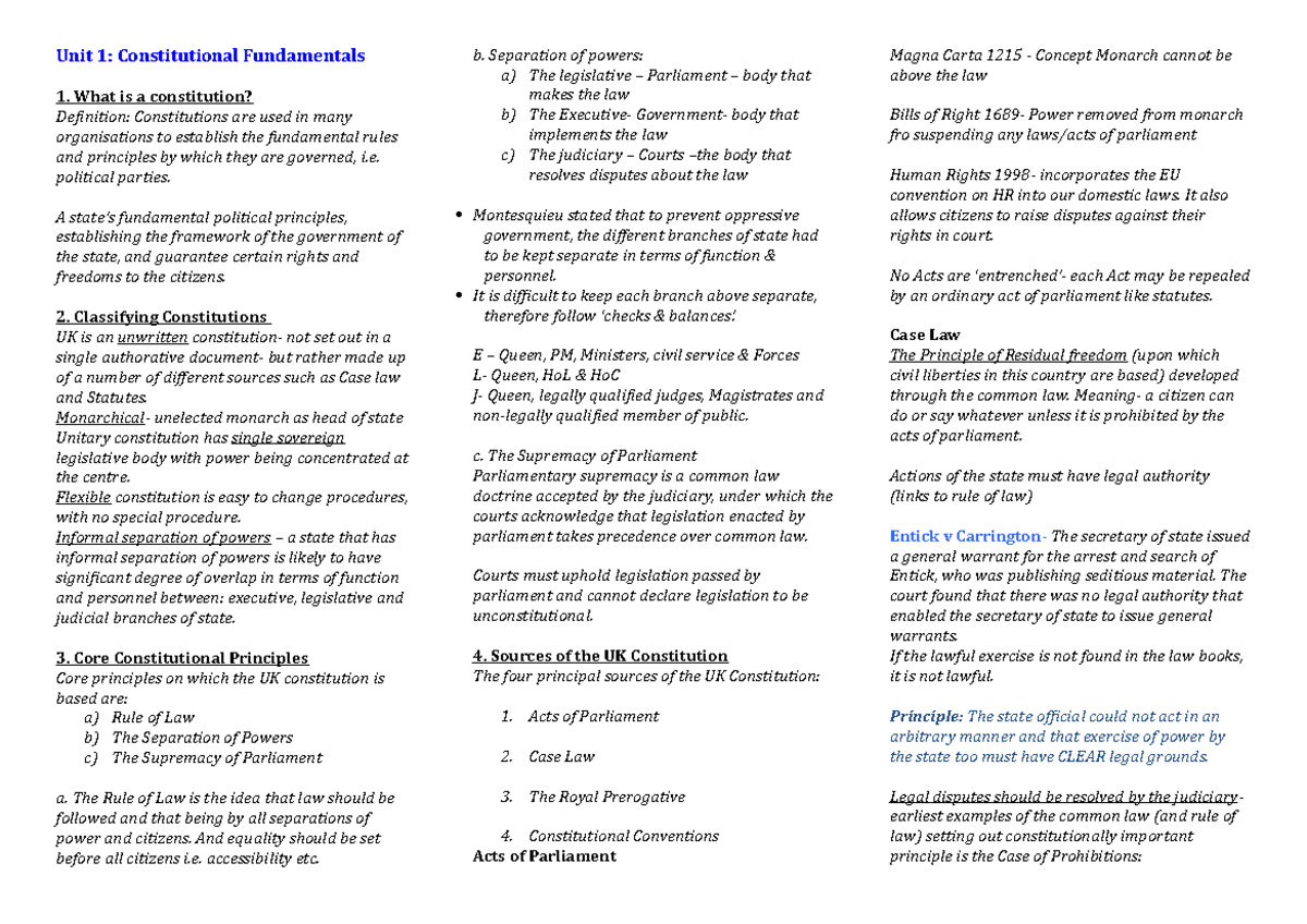Public Law - Constitutions - Unit 1: Constitutional Fundamentals What ...