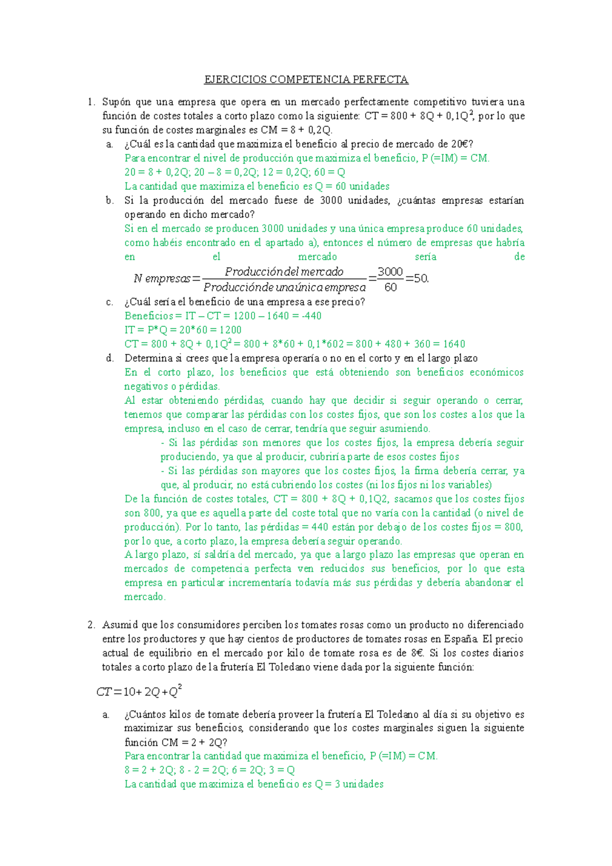 Ejercicios A Entregar Competencia Perfecta Con Soluciones - Derecho ...