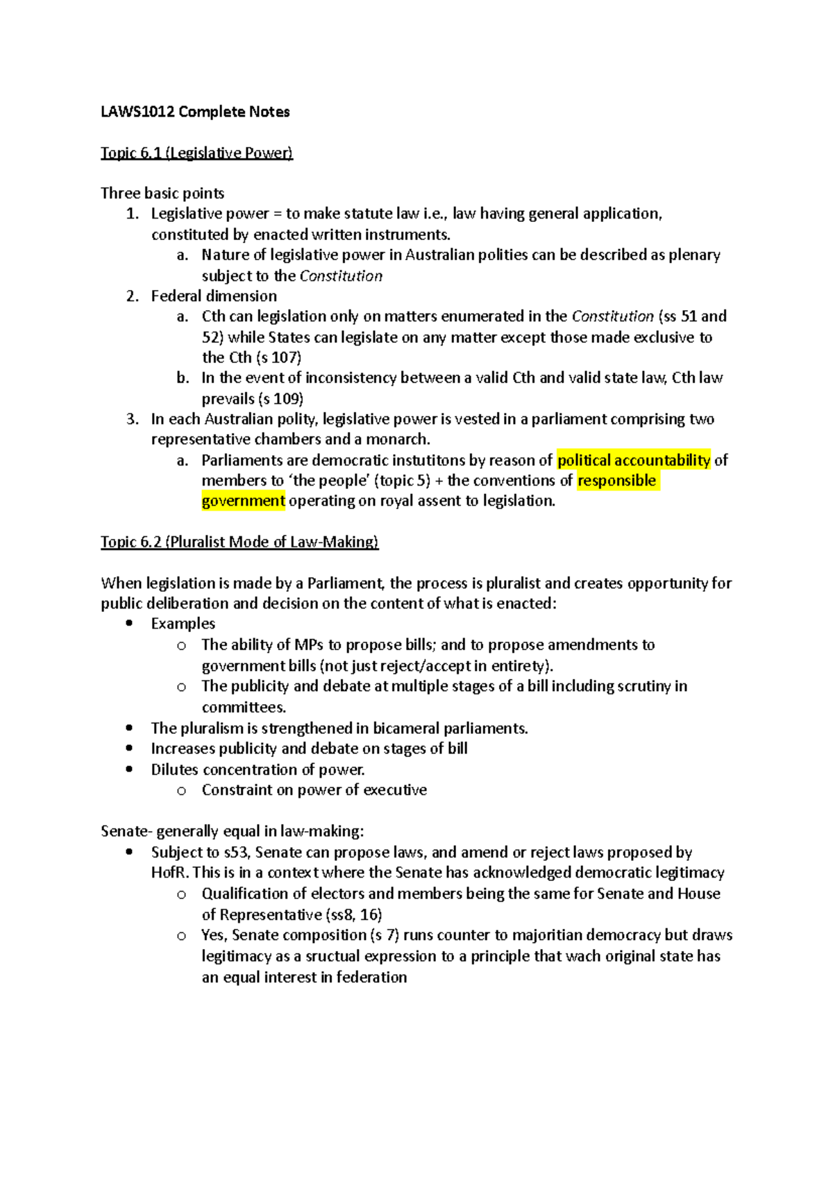 LAWS1021 Notes Topics 6-10 - LAWS1012 Complete Notes Topic 6 ...