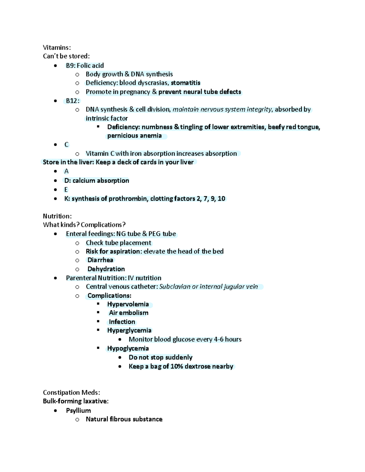 Pharm Test 2 Notes - Vitamins: Can’t Be Stored: - B9: Folic Acid O Body ...