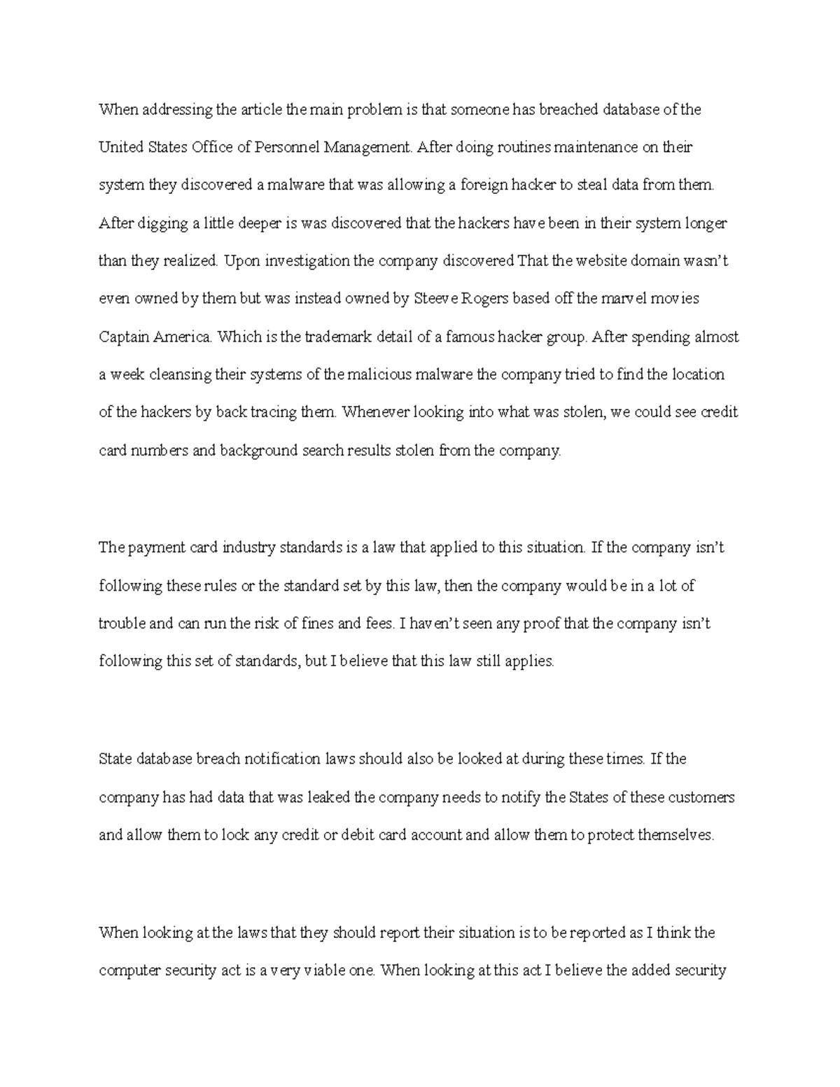 Cyb 260 week 4 - CYB 260 week 4 project - When addressing the article ...