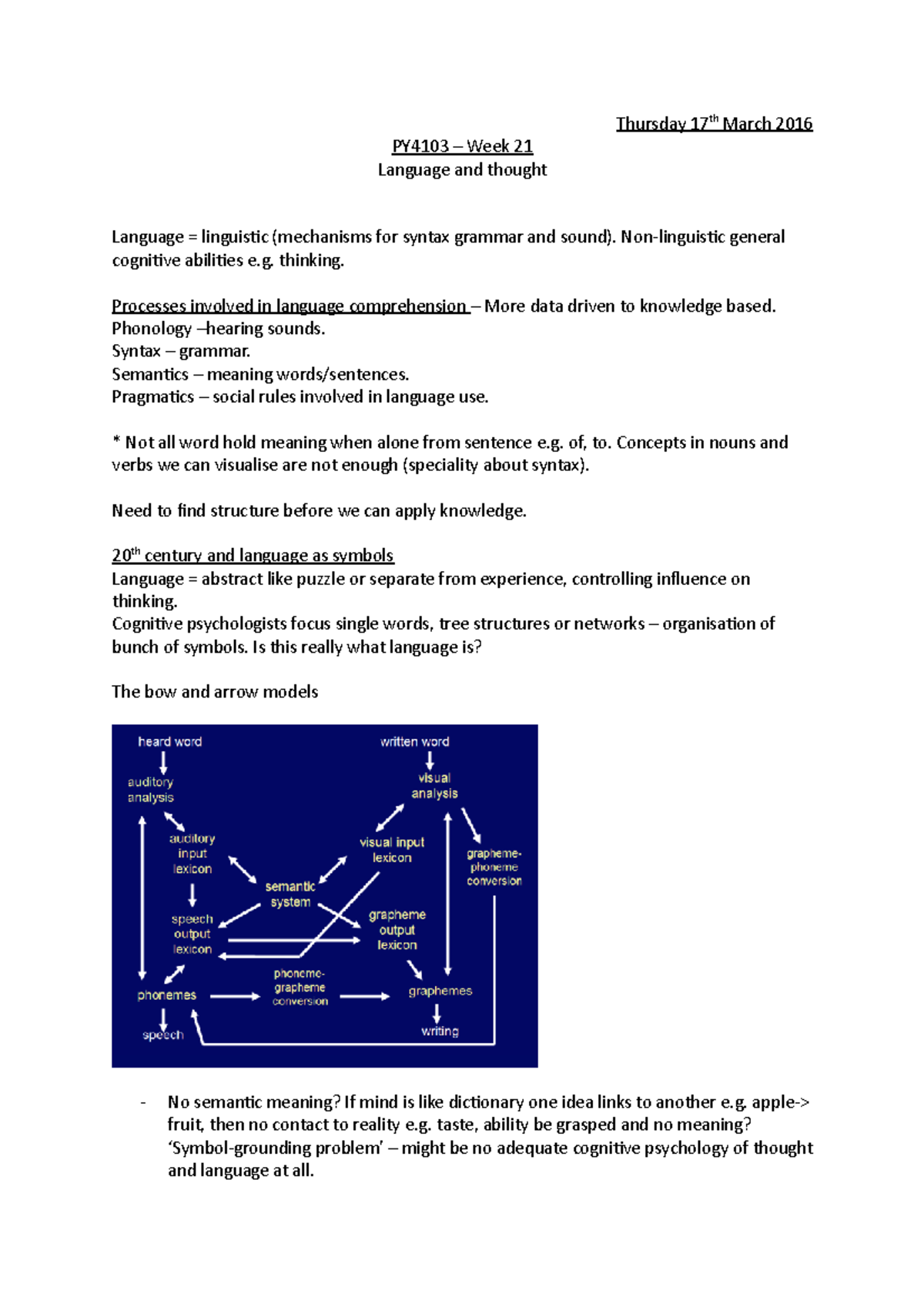 Language and thought - PY4103 – Week 21 Language and thought Thursday ...