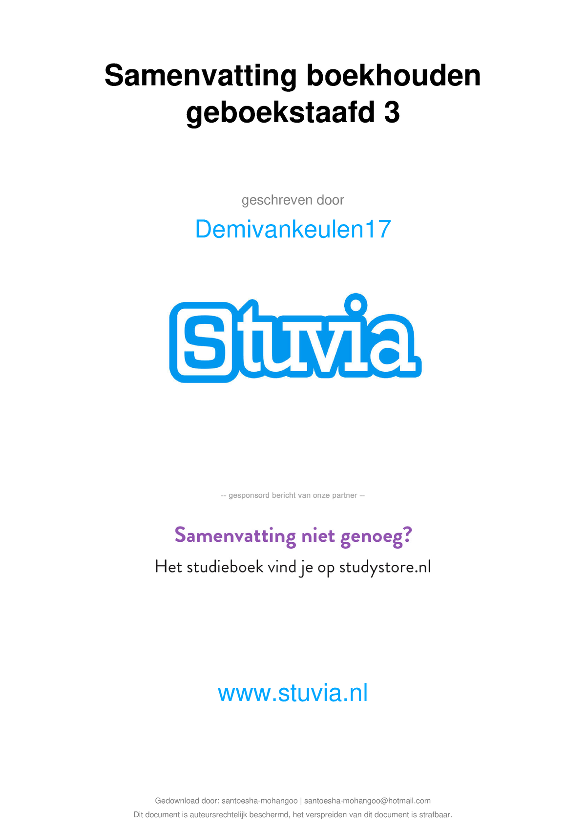 Stuvia 409744 Samenvatting Boekhouden Geboekstaafd 3 - Samenvatting ...