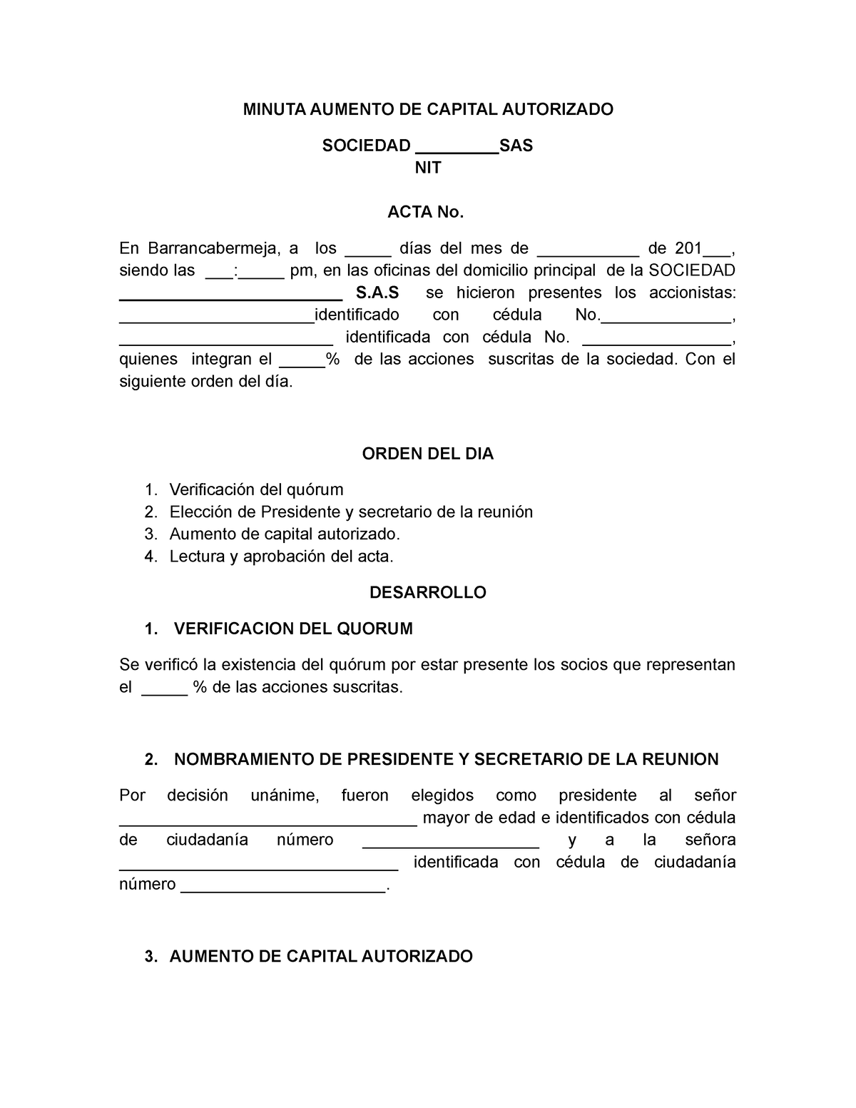 Modelo Acta De Aumento De Capital Autorizado Minuta Aumento De