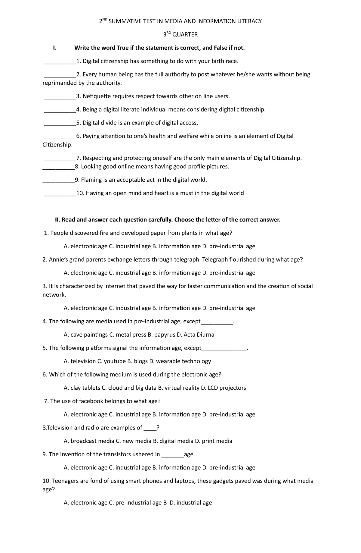 2ND Summative TEST IN Media AND Information Literacy - 2 ND SUMMATIVE ...