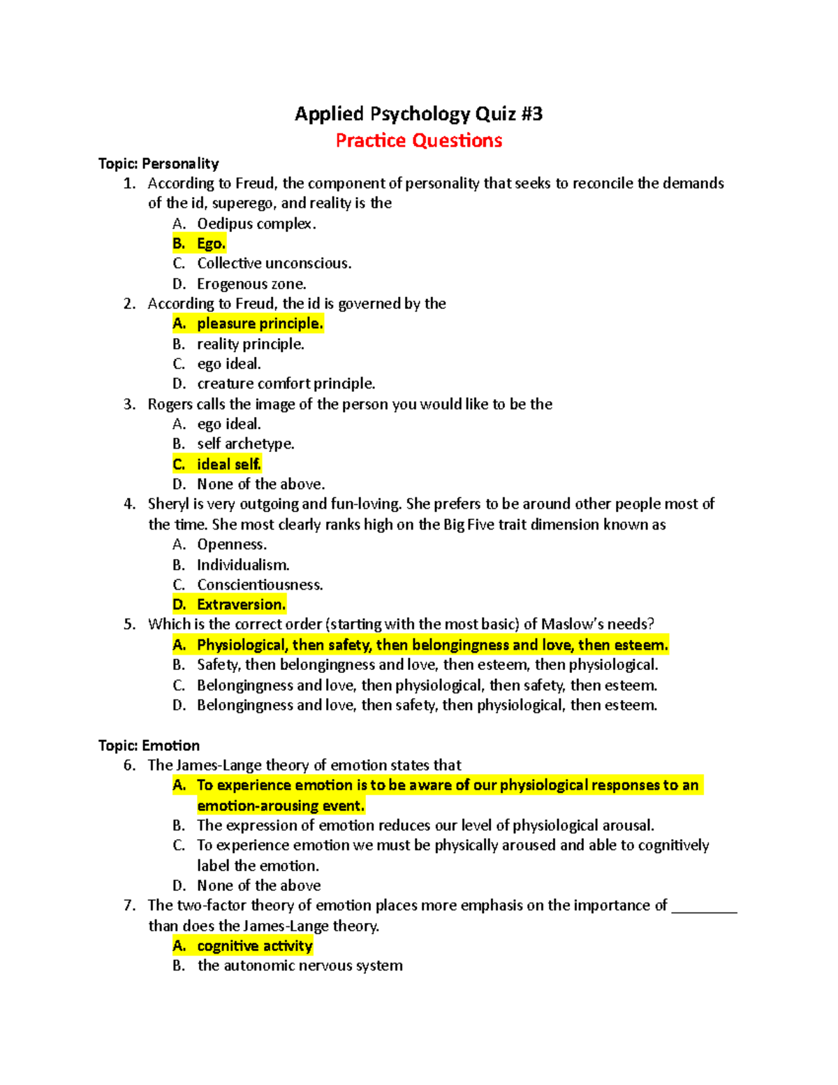 Quiz 3 Practice Questions Answers - Applied Psychology Quiz Practice ...