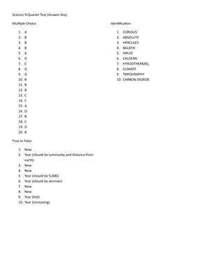 Third Periodical Test Science - Third Periodical Test Science 9 - Studocu