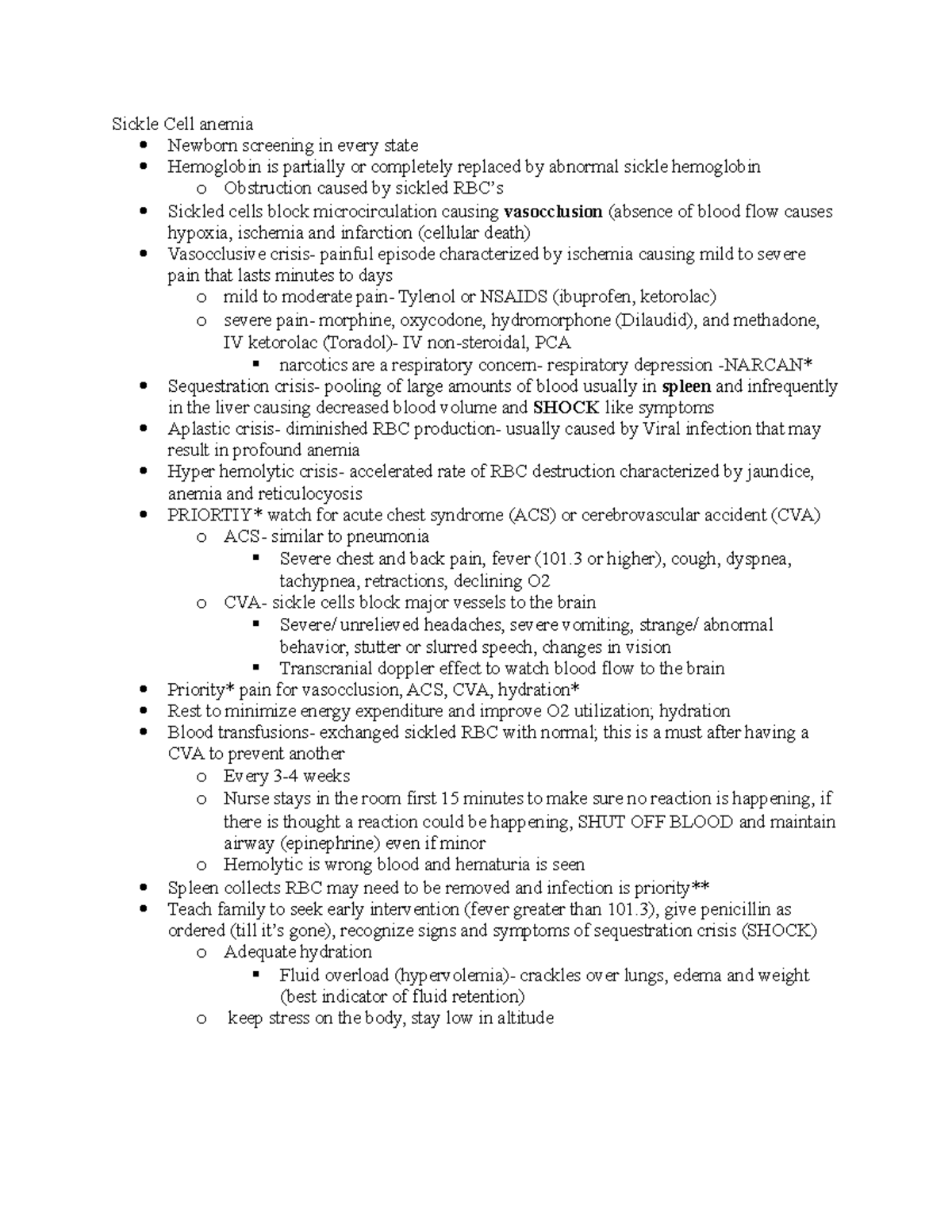 Peds exam 1 - Pediatric Nursing Care study guide - Sickle Cell anemia ...