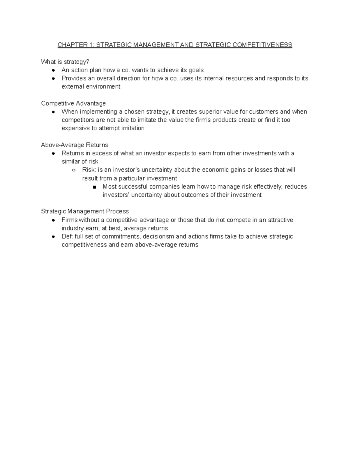 Week 3 Lecture - notes - CHAPTER 1: STRATEGIC MANAGEMENT AND STRATEGIC ...