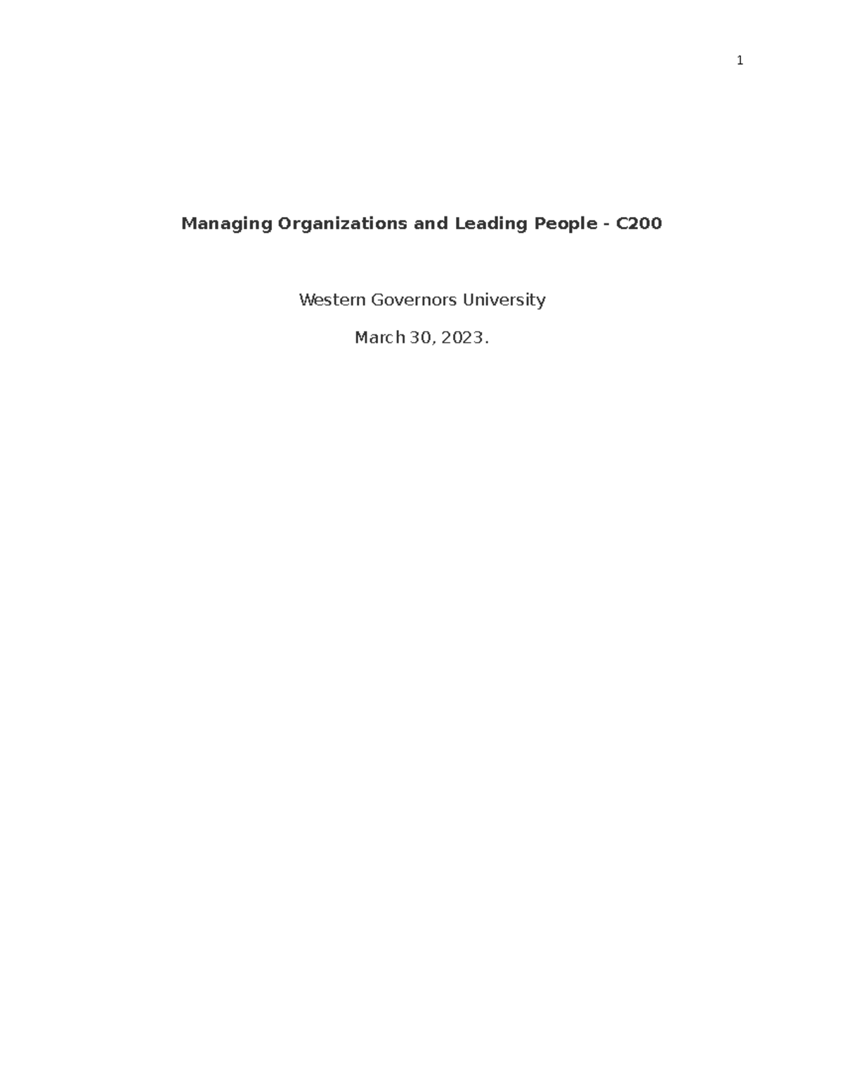 Managing Organizations And Leading People - C200 Task 2 - Managing ...