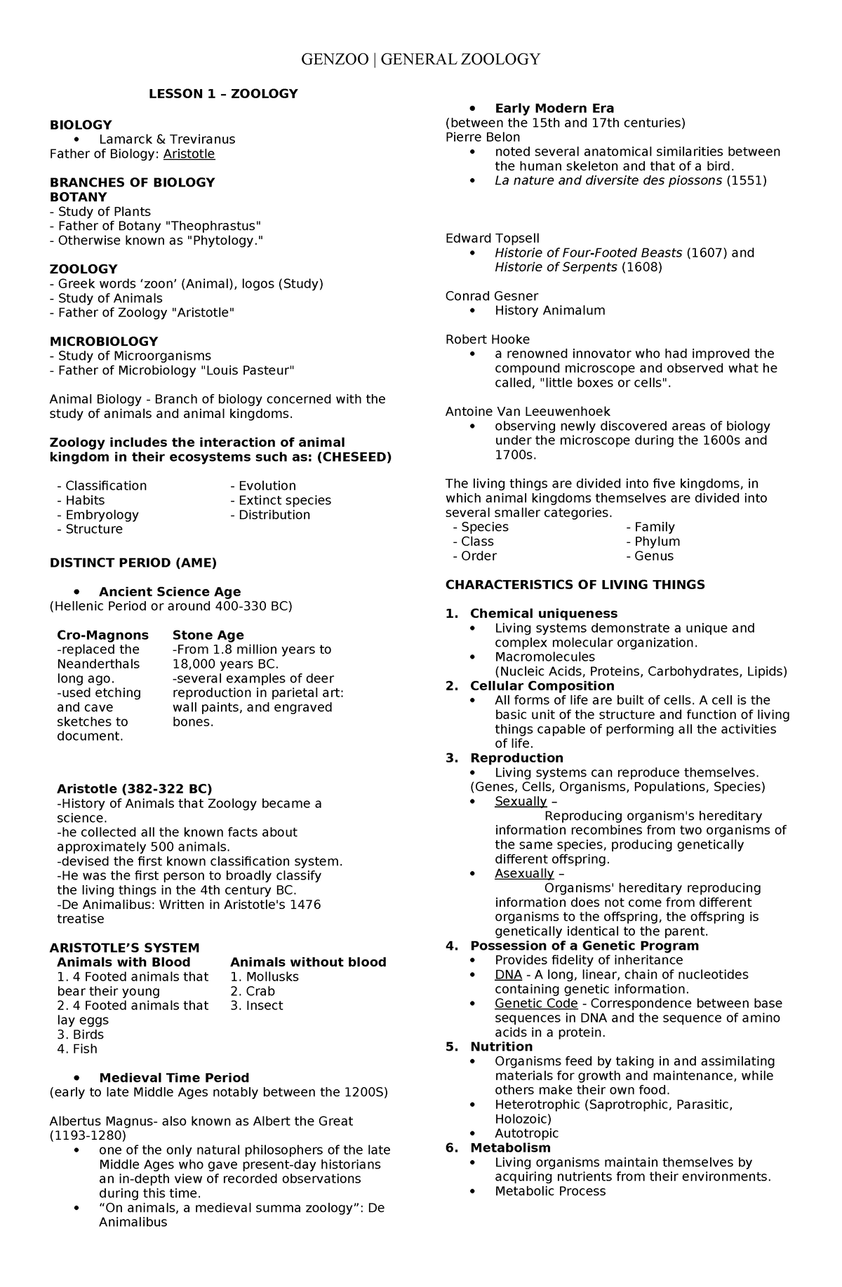 Genzoo Midterms - LESSON 1 – ZOOLOGY BIOLOGY Lamarck & Treviranus ...