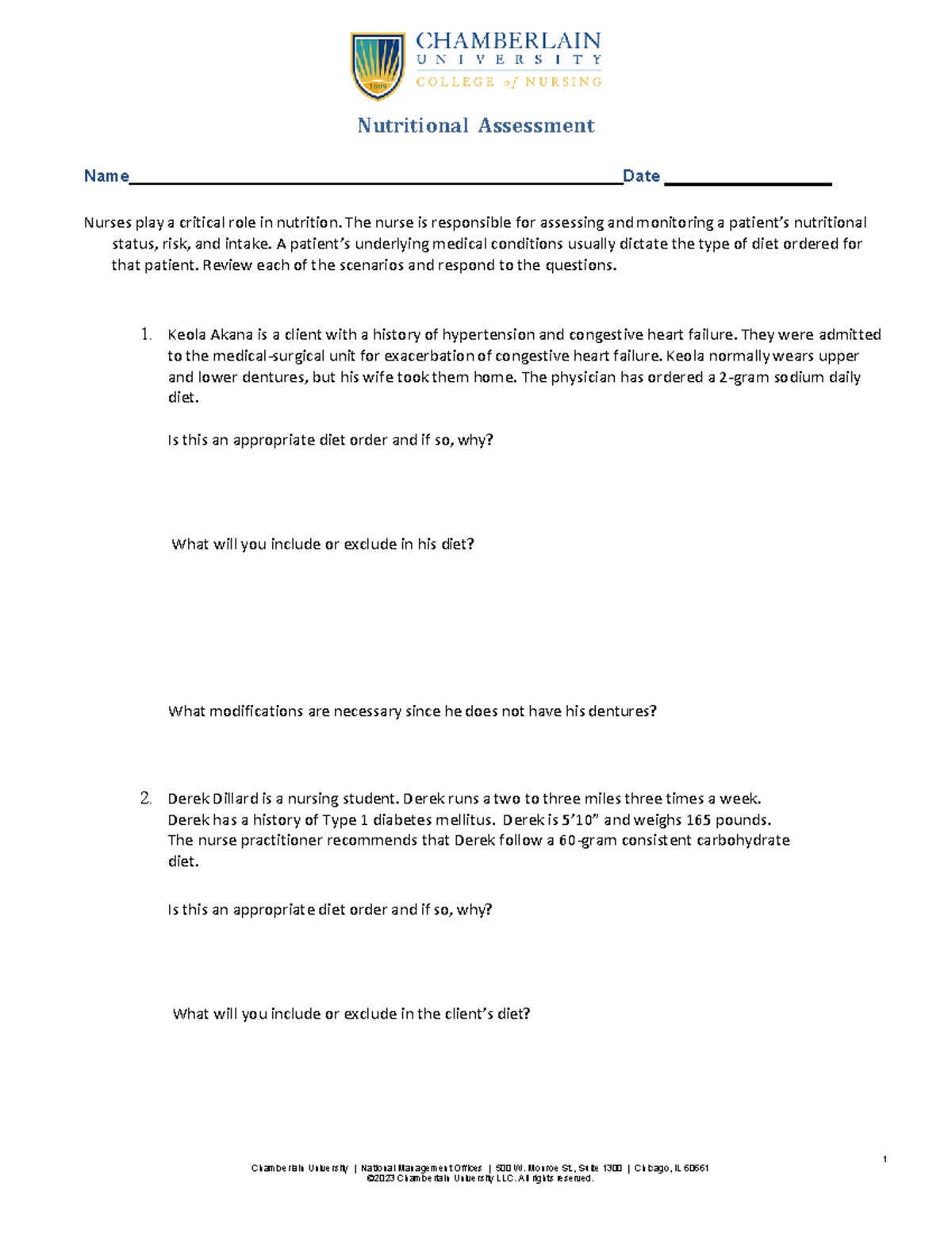 Nutritional Assessment - Nutritional Assessment Name Date Nurses play a ...