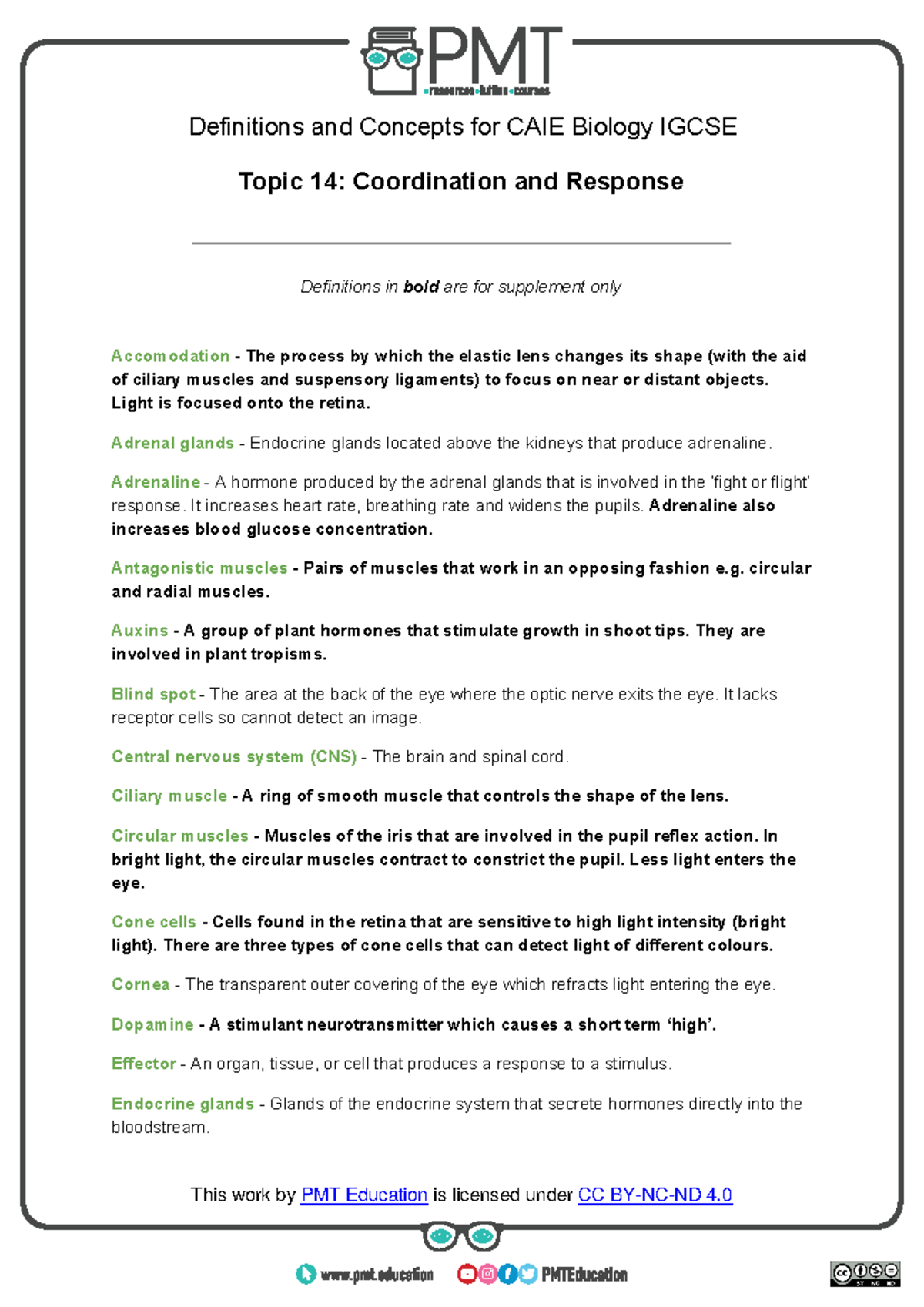 Pmt Igcse Biology Topic Questions