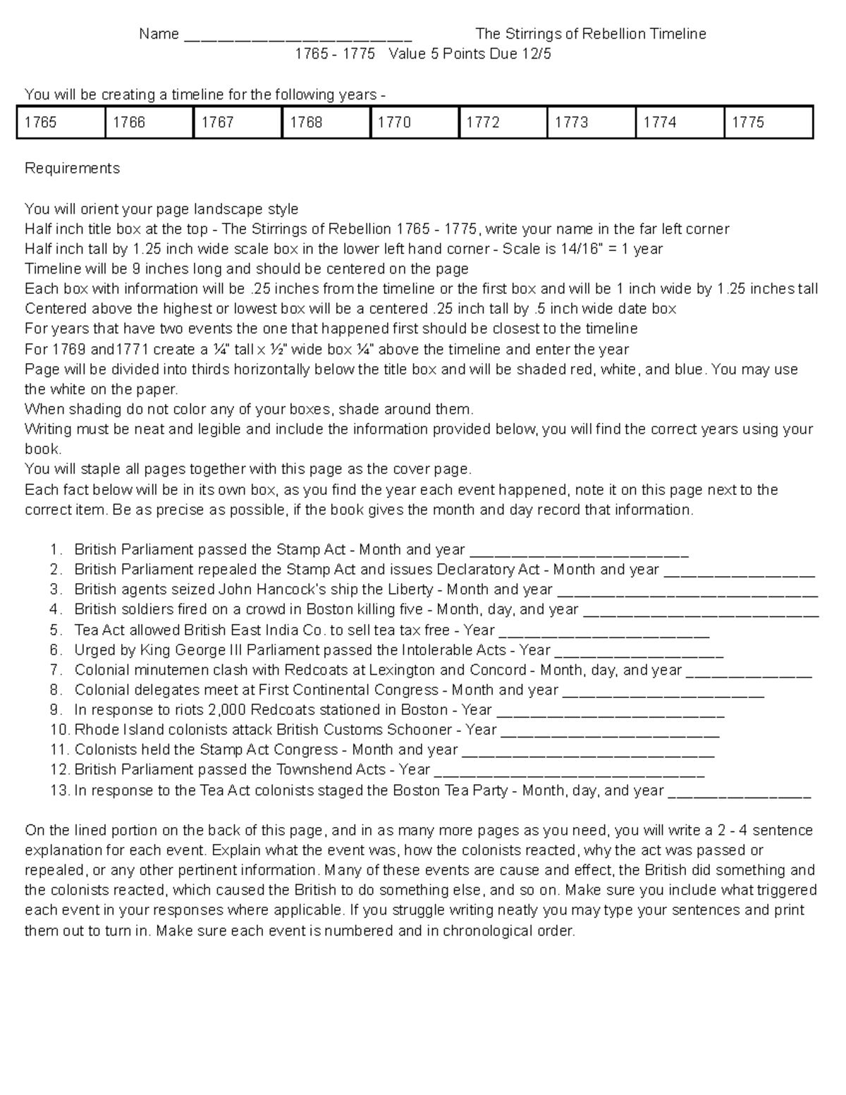 The Stirrings of Rebellion Timeline 25 inches from the timeline or