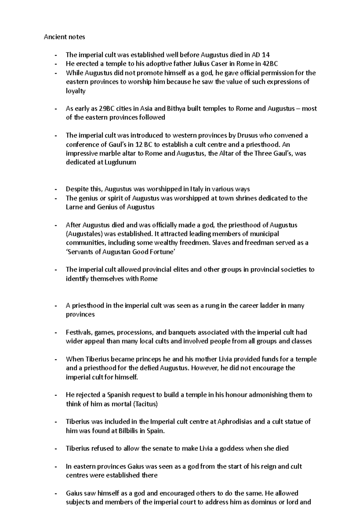 Ancient notes - Ancient notes The imperial cult was established well ...