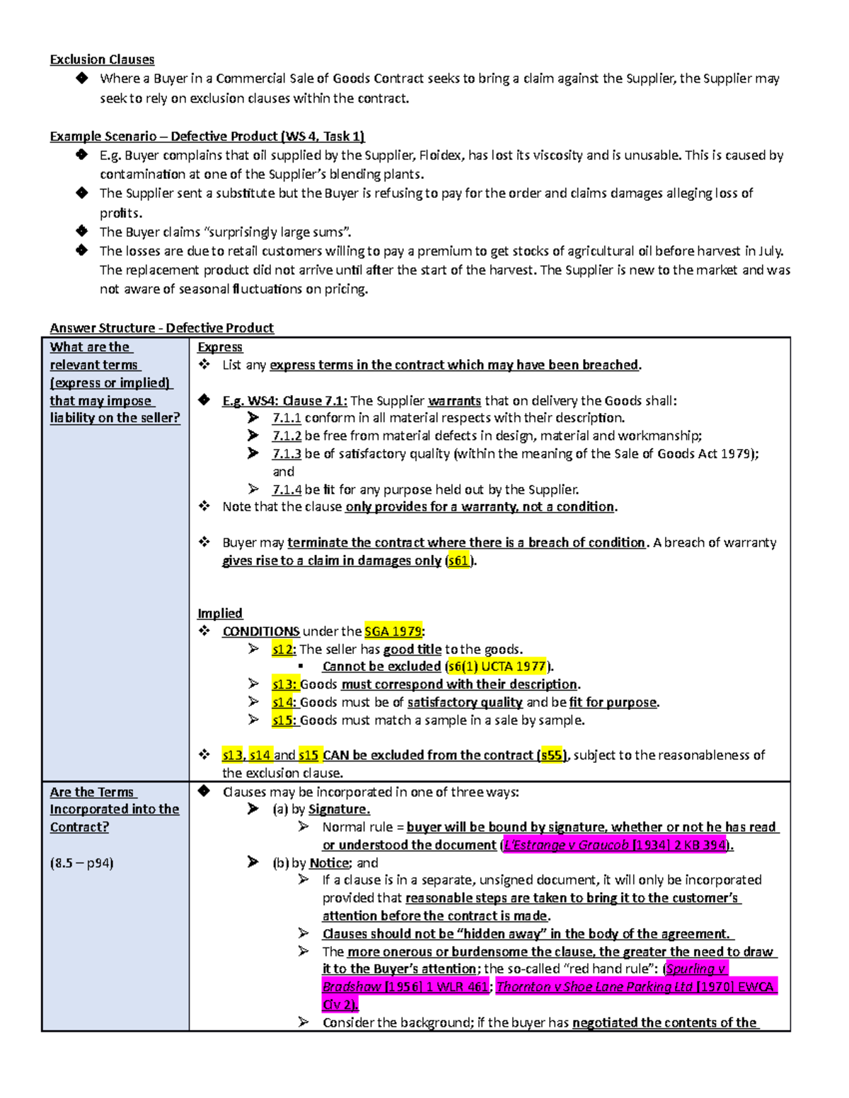 WS4. Exclusion Clauses - Written Answer Structure - Exclusion Clauses ...