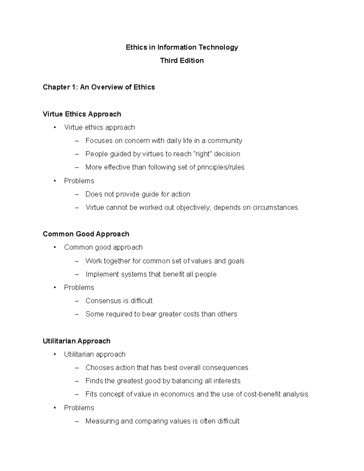Overview Of Ethics Common Approach Ethics In Information Technology