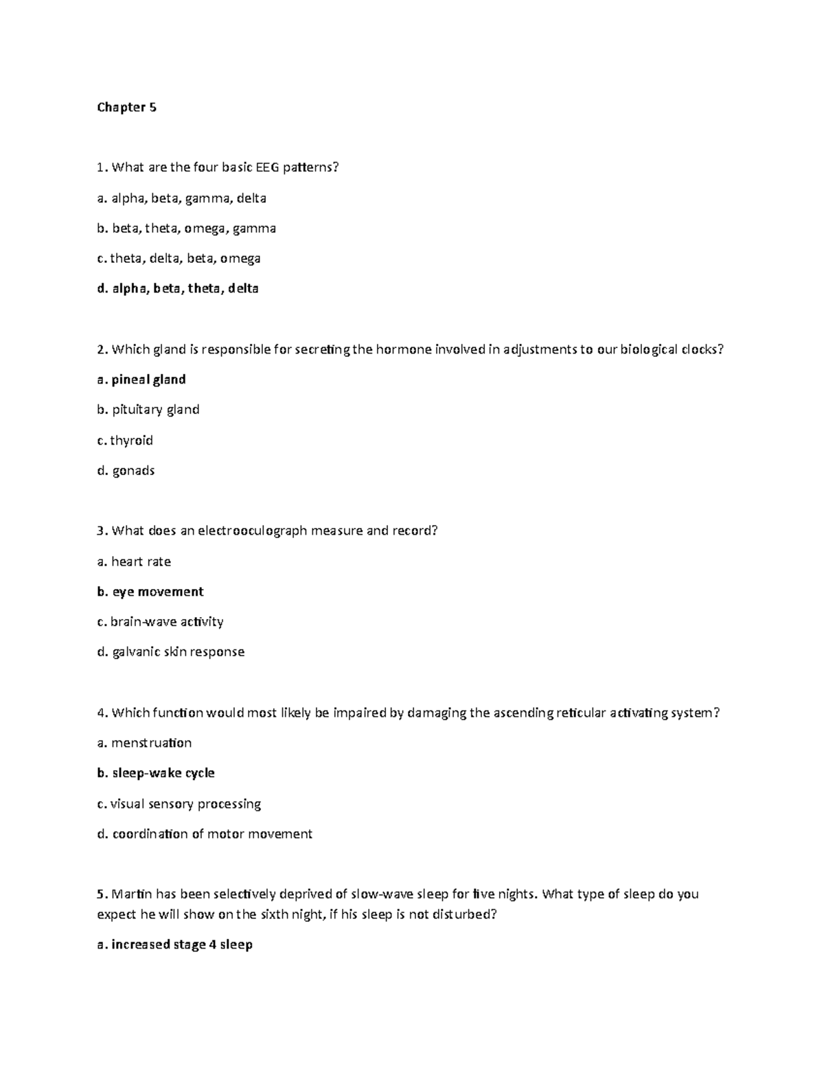 Chapter 5 - Sample Questions - Chapter 5 What are the four basic EEG ...