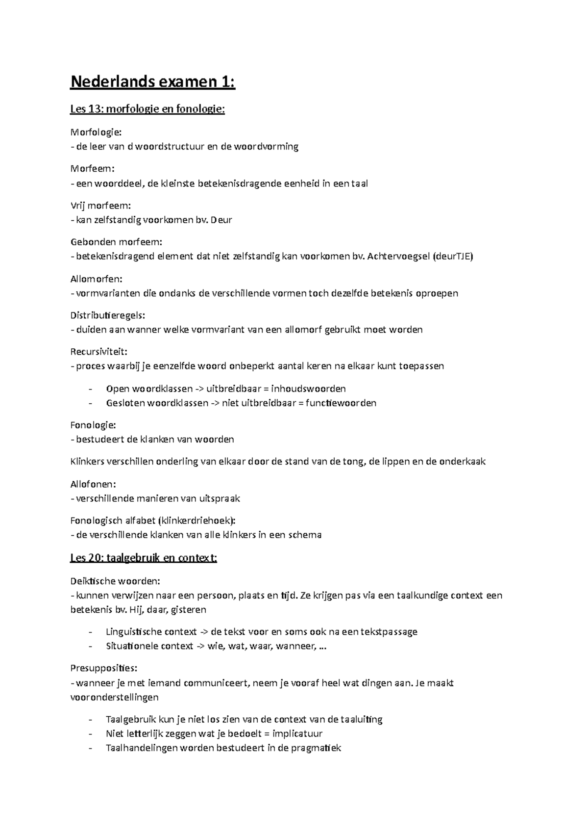 Examen nederlands Nederlands examen 1 Les 13 morfologie en