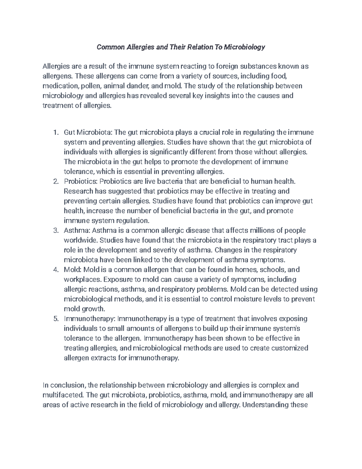 Notes on Common Allergies and Their Relation To Microbiology - Common ...