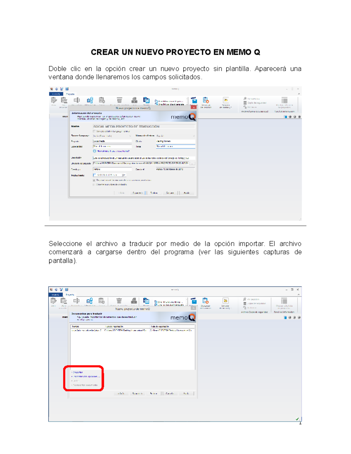 Manual para crear un proyecto de traducción en MemoQ 2015 CREAR UN
