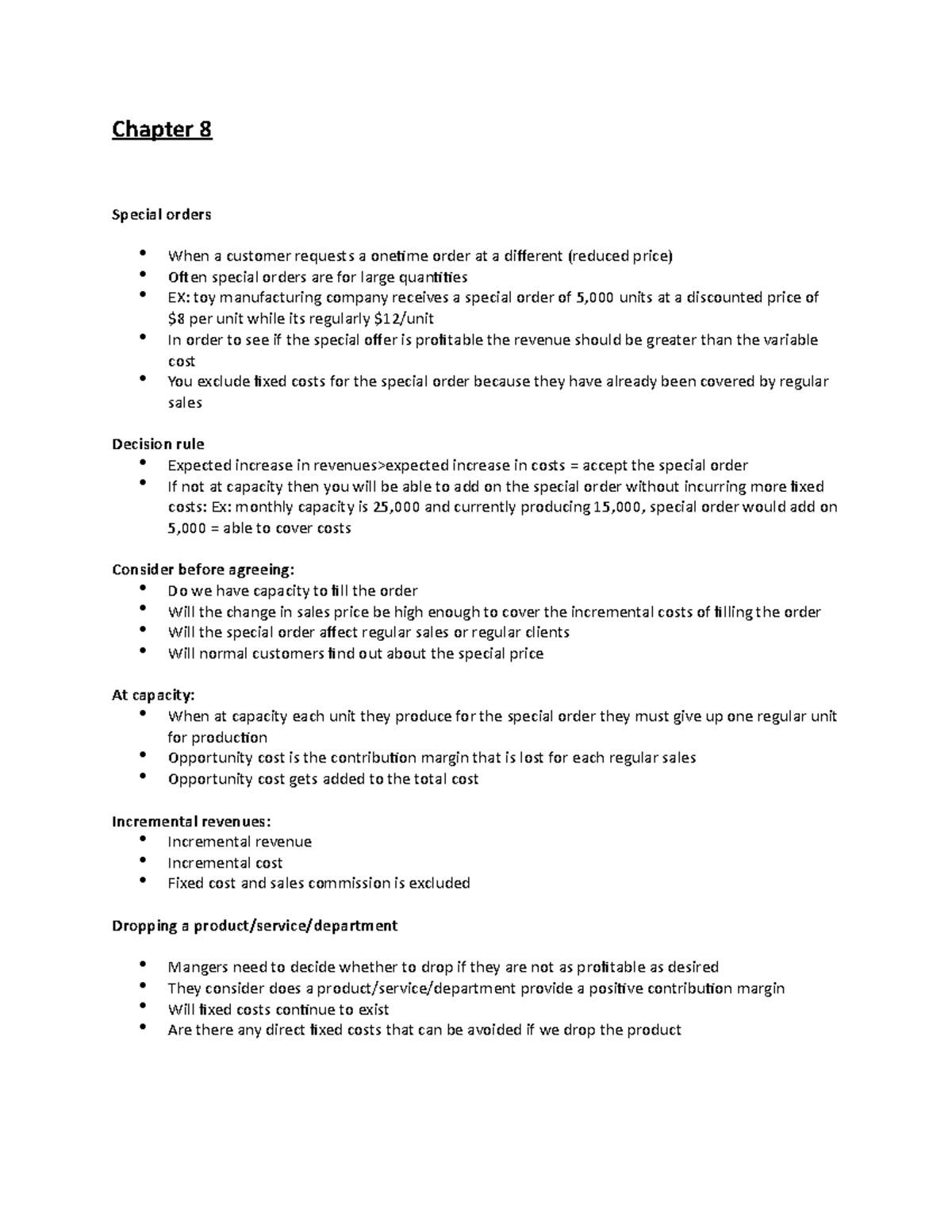 Accounting CH. 8 - Lecture notes 8 - Chapter 8 Special orders When a ...