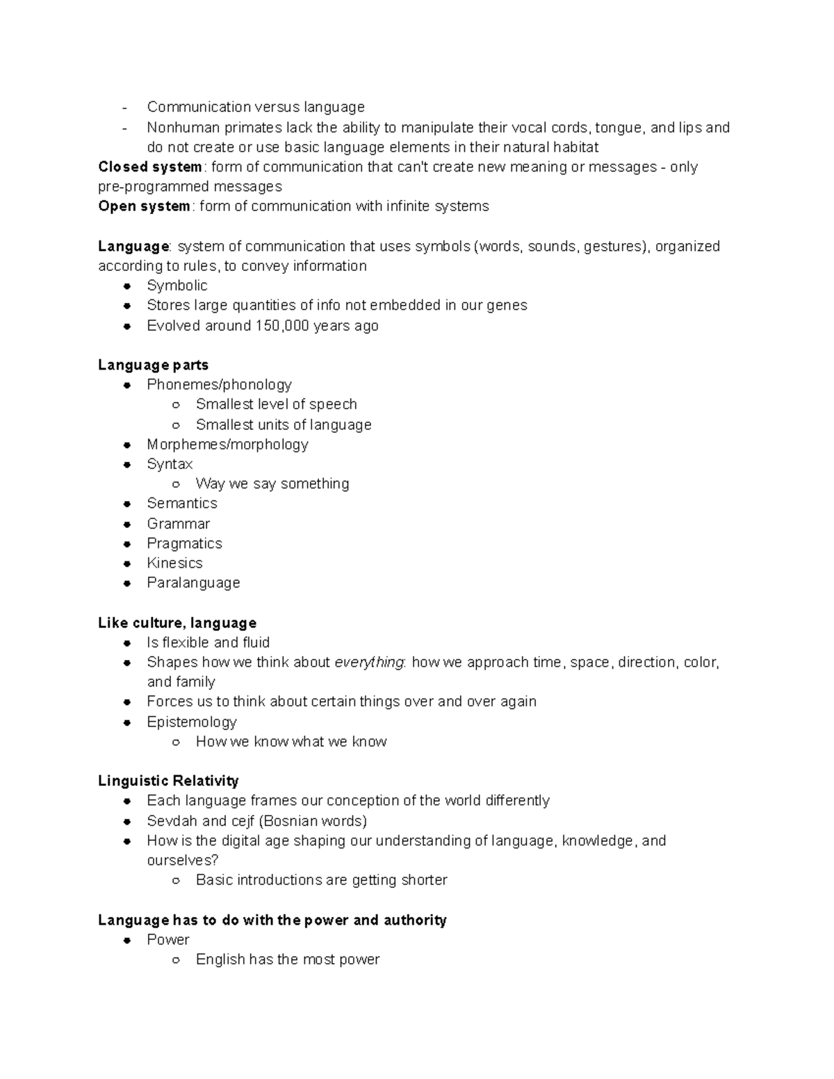 ANTH 101 Language - Communication versus language Nonhuman primates ...