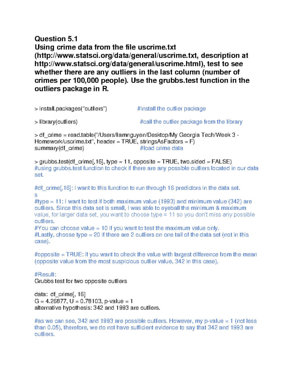 Homework 3 - N/A - Question 5. Using crime data from the file uscrime ...