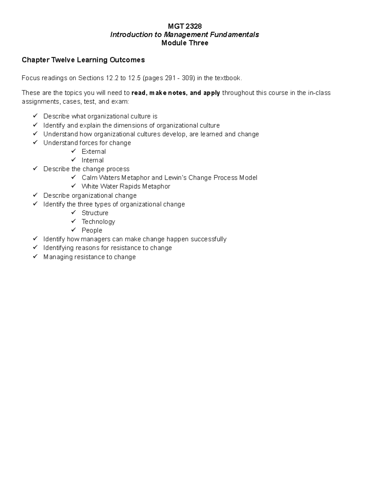 Module 3 - Chapter Twelve - MGT 2328 Introduction to Management ...
