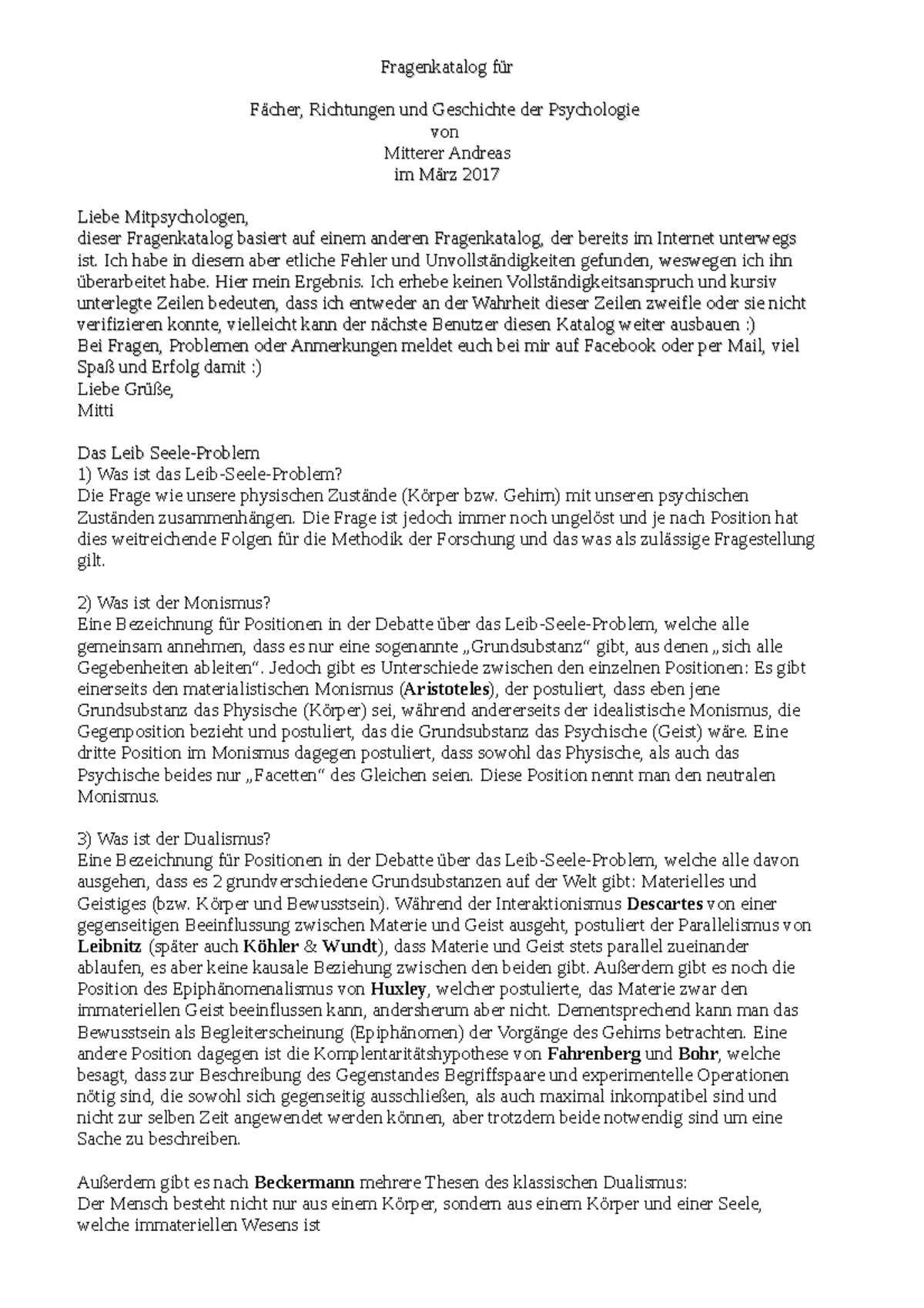 Fragenkatalog Einführung Geschichte Fragenkatalog fürFragenkatalog