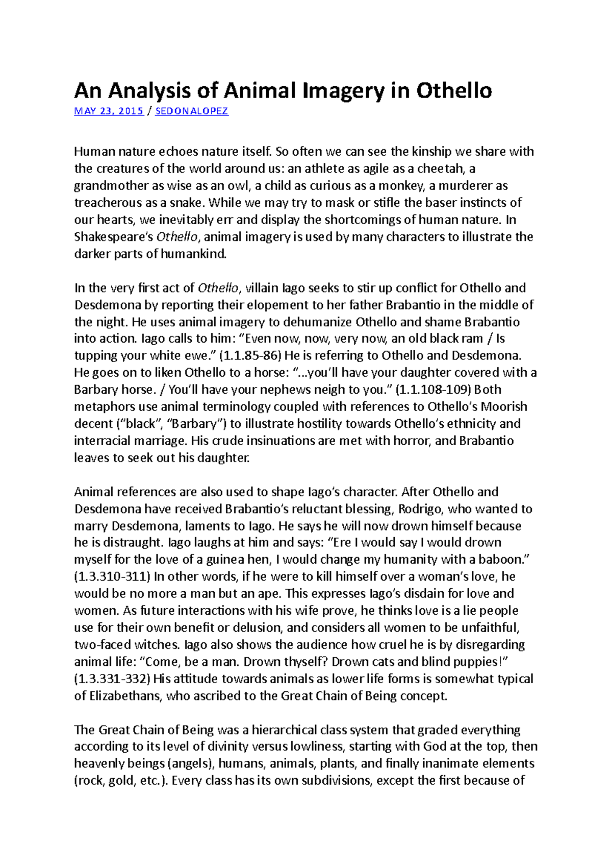 An Analysis of Animal Imagery in So often we can see the kinship we